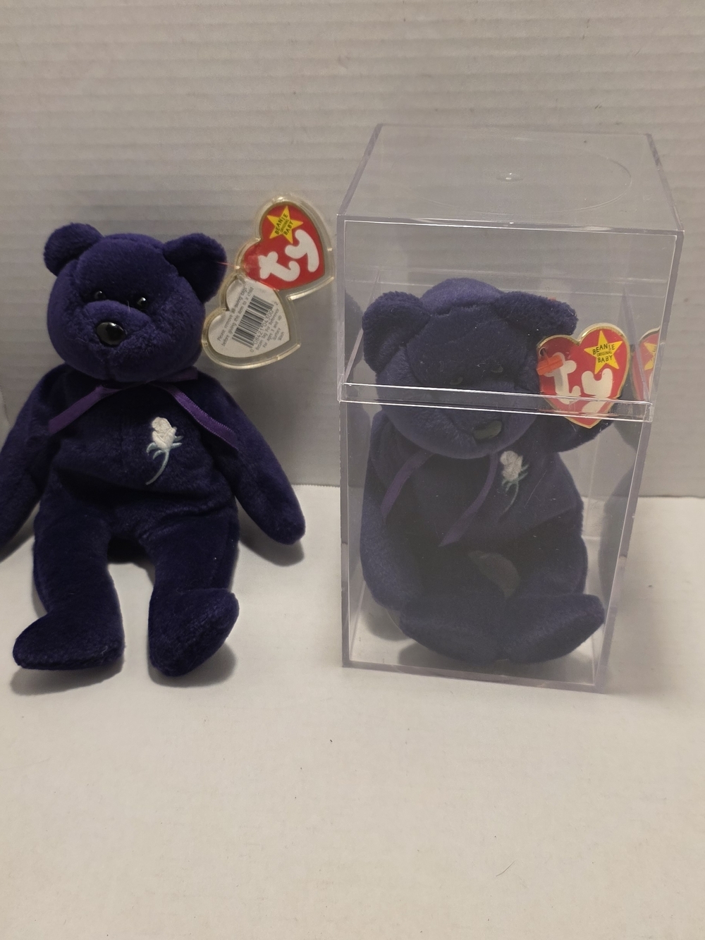 Ty Purple Plush Bear Duo with Embroidered White Rose